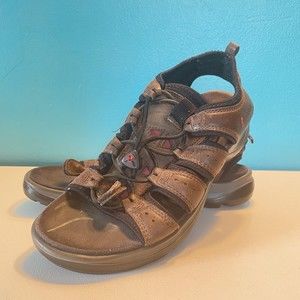 Ecco Brown Leather Casual Comfort Waterproof Hiking Sandals Women Size 7.5 EU 38